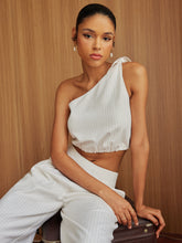 Asymmetrical Neck Solid Striped Knotted Crop Top