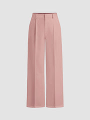 Petite Mid Rise Pleated Straight Leg Pants