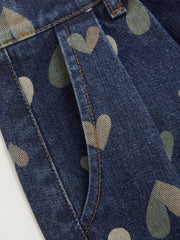 Denim High Rise Heart Print Mini Skirt