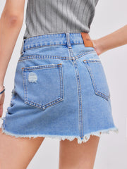Cider Denim Low Rise Ripped Mini Skirt