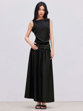 Woven Boat Neck Sleeveless Maxi Dress With Belt