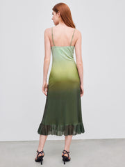 Mesh Cowl Neck Gradient Split Midi Dress