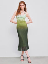 Mesh Cowl Neck Gradient Split Midi Dress