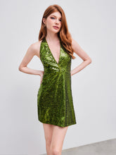 Sequin V-neck Halter Knotted Mini Dress