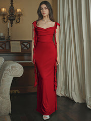Mesh Ruffle Hem Maxi Dress