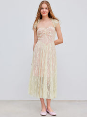 Lace Square Neck Floral Backless Maxi Dress