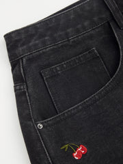 Cider Denim Mid Rise Cherry Embroidery Shorts Curve & Plus