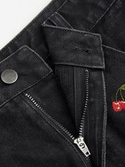 Cider Denim Mid Rise Cherry Embroidery Shorts Curve & Plus
