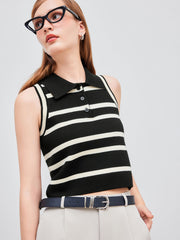 Knitted Polo Striped Crop Vest