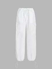 Slim Version Solid Low-Rise Parachute Cargo Pants