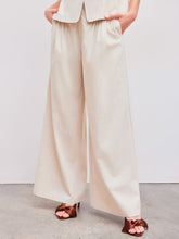 Linen-blend Mid Rise Solid Pleated Wide Leg Trousers