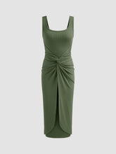 Square Neck Solid Twist Knotted Maxi Dress