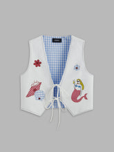 Reversible Gingham Shell & Mermaid Graphic Knotted Vest