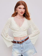 V-neck Floral Tie Back Crop Blouse