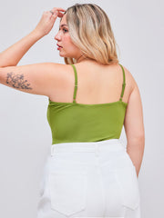 Jersey V-neck Lace Trim Solid Cami Bodysuit Curve & Plus