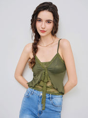 V-neck Lace Knotted Cami Top