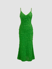 Lace V-neck Solid Lettuce Trim Maxi Dress