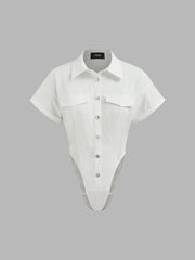 Collar Solid Button Shirt Bodysuit