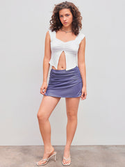 Mesh Mid Rise Solid Ruched Mini Skirt