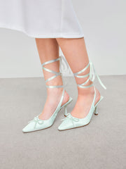 Satin Bowknot Decor Slingback Tie Leg Heels