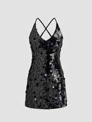 Sequins U-neckline Criss Cross Mini Dress