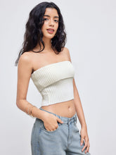 Knitted Strapless Solid Rib Crop Tube Top