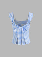 Backless Square Neck Gingham Bowknot Tank Top