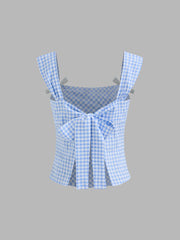 Backless Square Neck Gingham Bowknot Tank Top