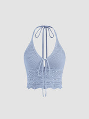 Halter Knotted Lettuce Trim Crop Cami Tank Top
