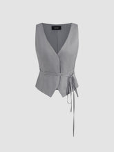 V-neck Solid Knotted Blazer Vest