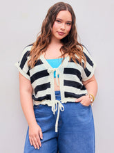 Knitted V-neck Striped Knotted Top Curve & Plus