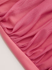 Mesh Stand Collar Gradient Ruched Knotted Maxi Dress