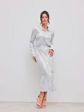 Sequin Polo Button Long Sleeve Maxi Dress