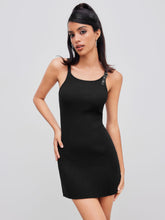 Scoop Neckline Solid Belted Cami Mini Dress