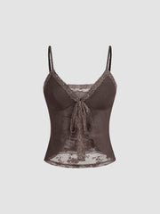 V-neck Lace Knotted Cami Top