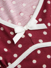 Knit V-neck Polka Dot Bowknot Midi Dress
