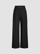Petite Linen-blend Mid Rise Solid Wide Leg Trousers With Belt