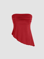 Ruched Asymmetrical Hem Tube Top & Elastic Waist Straight Leg Pant