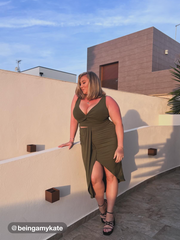 Rib Solid Ruched Slit Midi Skirt Curve & Plus