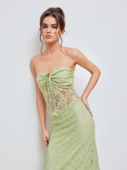 Lace O-ring Crop Tube Top With Lace Mid Rise Floral Maxi Skirt