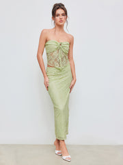 Lace O-ring Crop Tube Top With Lace Mid Rise Floral Maxi Skirt