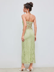 Lace O-ring Crop Tube Top With Lace Mid Rise Floral Maxi Skirt