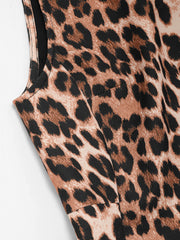 Boat Neck Leopard Print Zipper Mini Dress