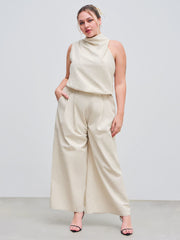 Linen-blend High Neck Asymmetrical Tank Top Curve & Plus
