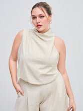 Linen-blend High Neck Asymmetrical Tank Top Curve & Plus