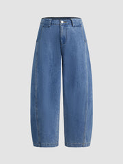 Cider Denim Mid Rise Solid Barrel-leg Jeans