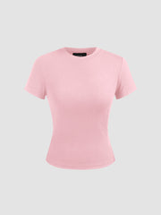 Round Neckline Knit Short Sleeve Top