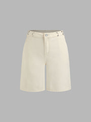 Denim High Rise Solid Wide Leg Shorts