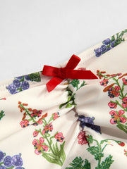 Shaping Halter Floral Bowknot Ruched One Piece Swimsuit
