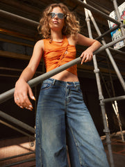 Denim Low Rise Solid Wide Leg Baggy Jeans